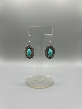 Turquoise Oval Drop Earrings - Handmade #E0275C